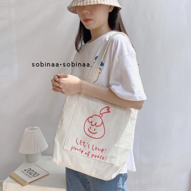 Túi tote siêu xinh - Cô gái tóc thưa đen,34cmx37cm đựng vừaA4