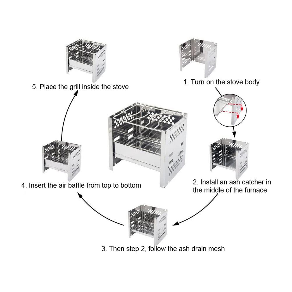 Bếp Củi Ngoài Trời Mini Bằng Thép Không Gỉ Chắn Gió Ngoài Trời