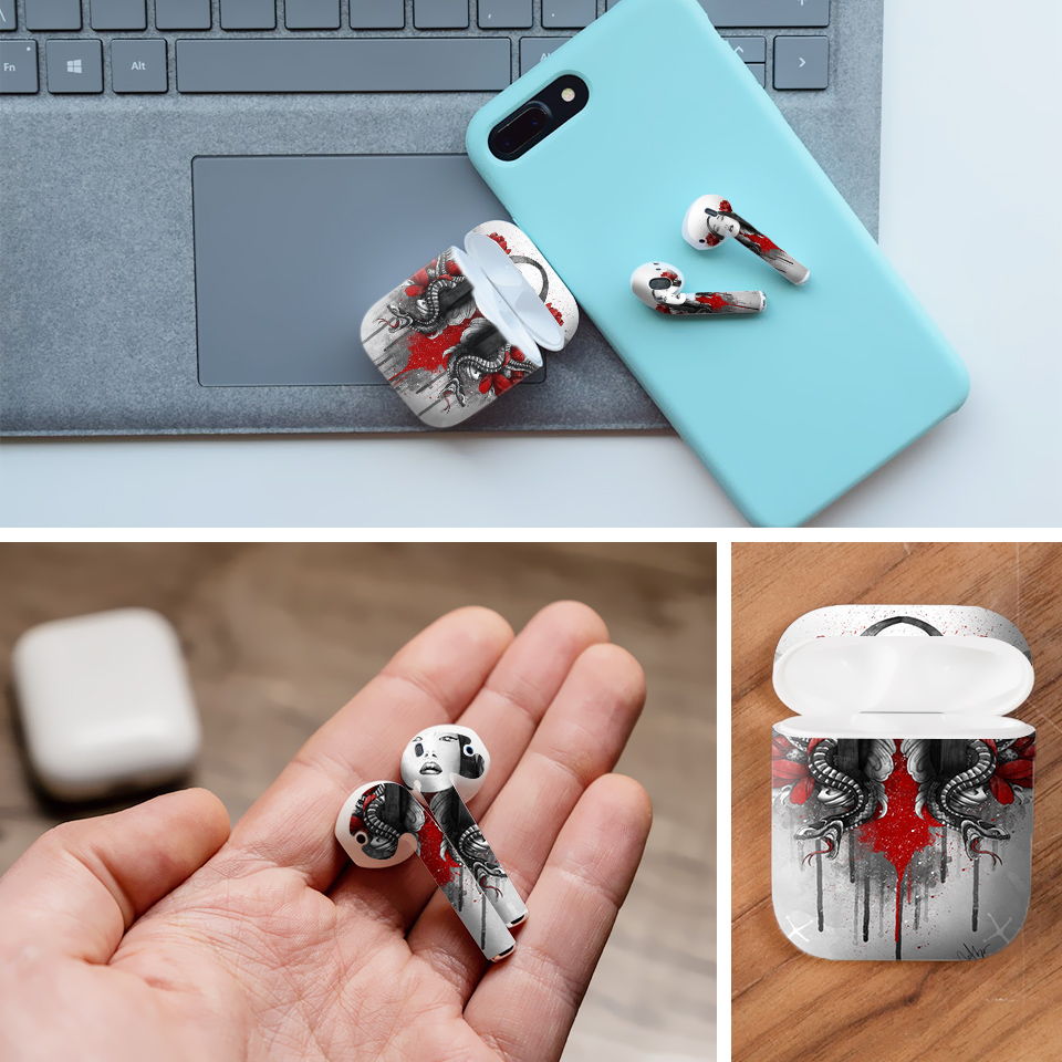 Miếng dán skin chống bẩn cho tai nghe AirPods in hình Akane Nhật Bản - CHR015 (bản không dây 1 và 2)