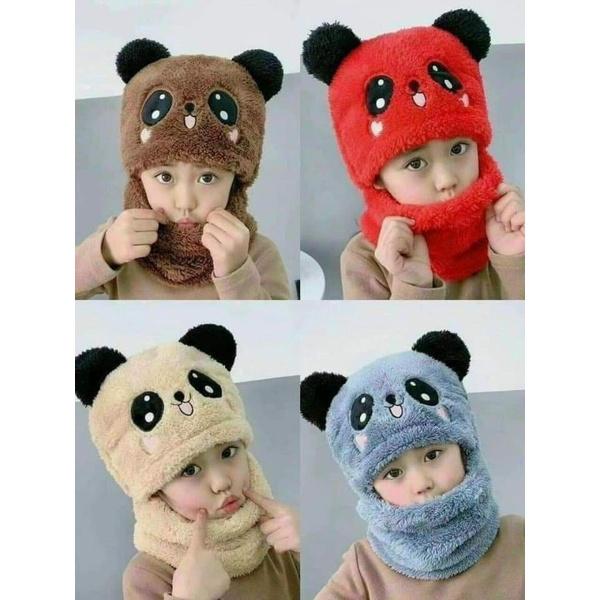 MŨ GẤU PANDA KÈM KHĂN 2IN1 DỄ THƯƠNG CHO BÉ