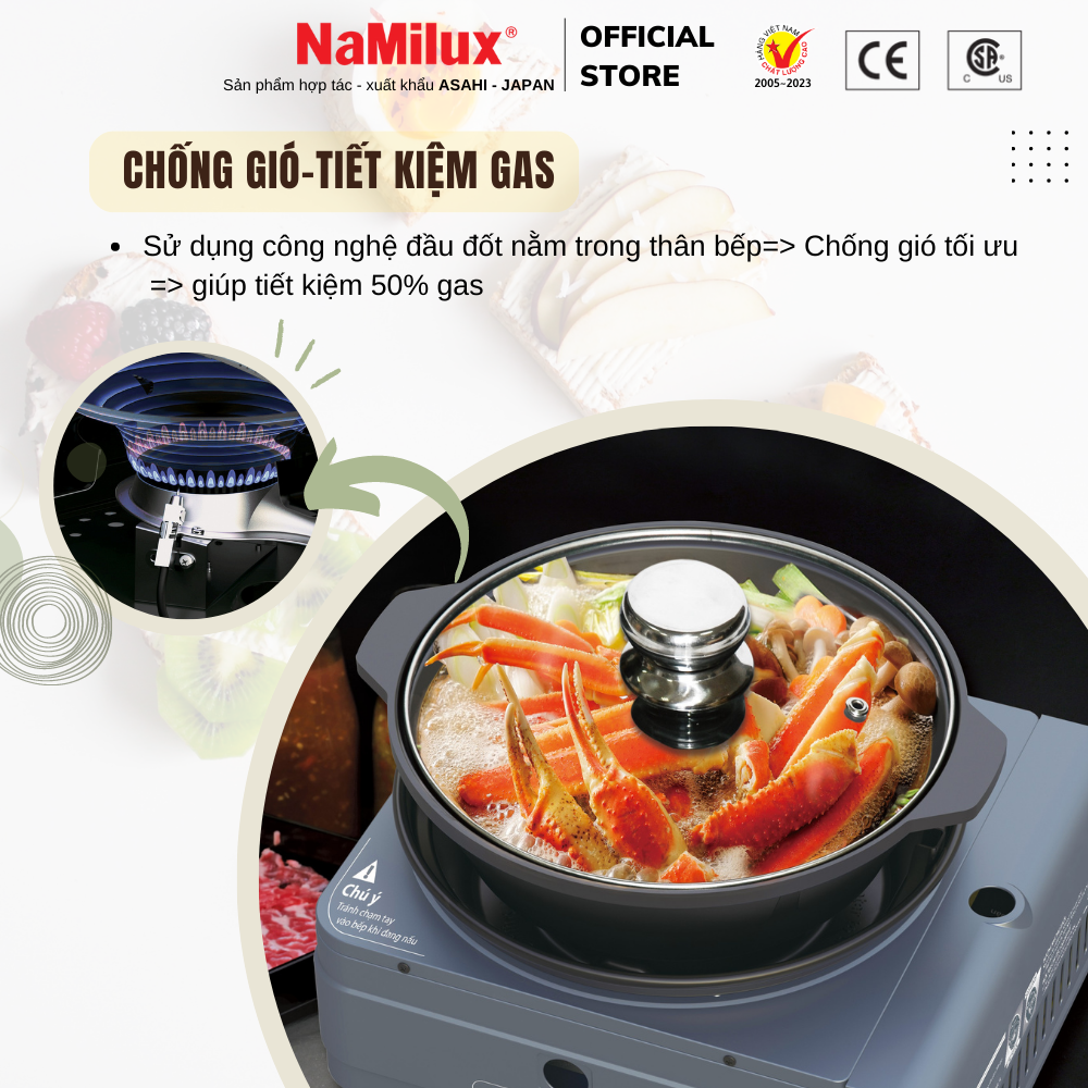 Bếp Lẩu - Nướng Áp Chảo Cao Cấp NaMilux GS2923PF│Chống Gió Siêu Việt│Nồi Chống Dính Teflon Whitford│Hàng Chính Hãng