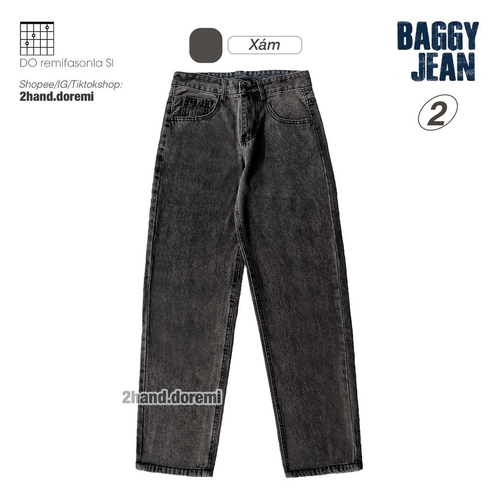 Quần Jeans Nam Nữ Baggy Form Suông Ống Rộng Cao Cấp Màu Đen Xanh Xám Retro