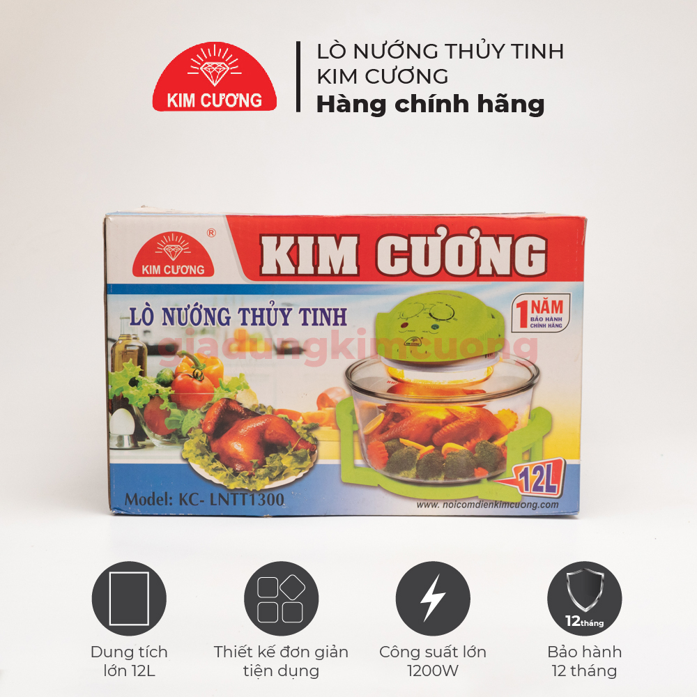 Lò Nướng Thủy Tinh 12 Lít Kim Cương - Lò Nướng Đa Năng - Hàng Chính Hãng