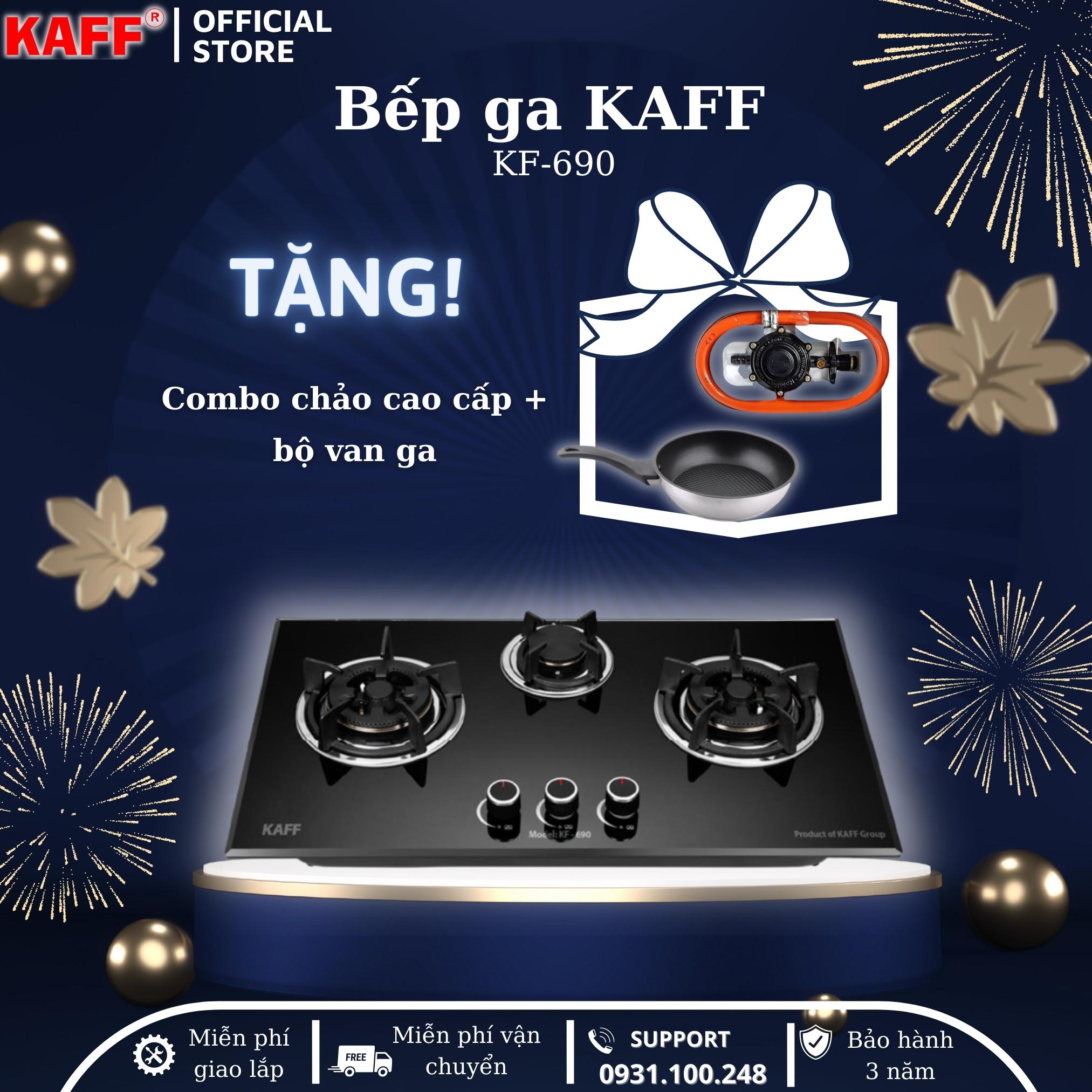 Bộ Bếp ga âm 3 lò KAFF KF- 690 bao gồm: Bếp ga + chảo chống dính cao cấp + bộ van ga - Hàng chính hãng