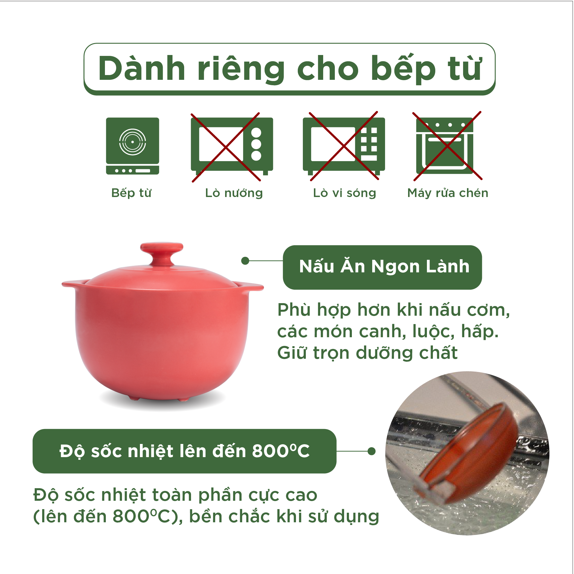 Nồi Sứ Dưỡng Sinh Minh Long Healthy Cook Vesta 3.0L - Dùng Cho Bếp Từ