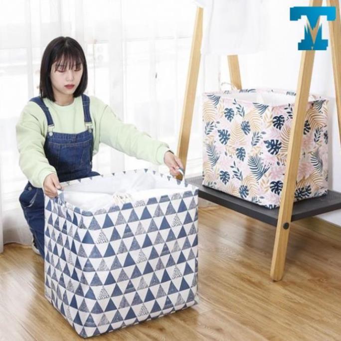 Túi đựng quần áo chăn màn vải canvas không thấm nước, giỏ đựng đồ đa năng vintage cỡ siêu to
