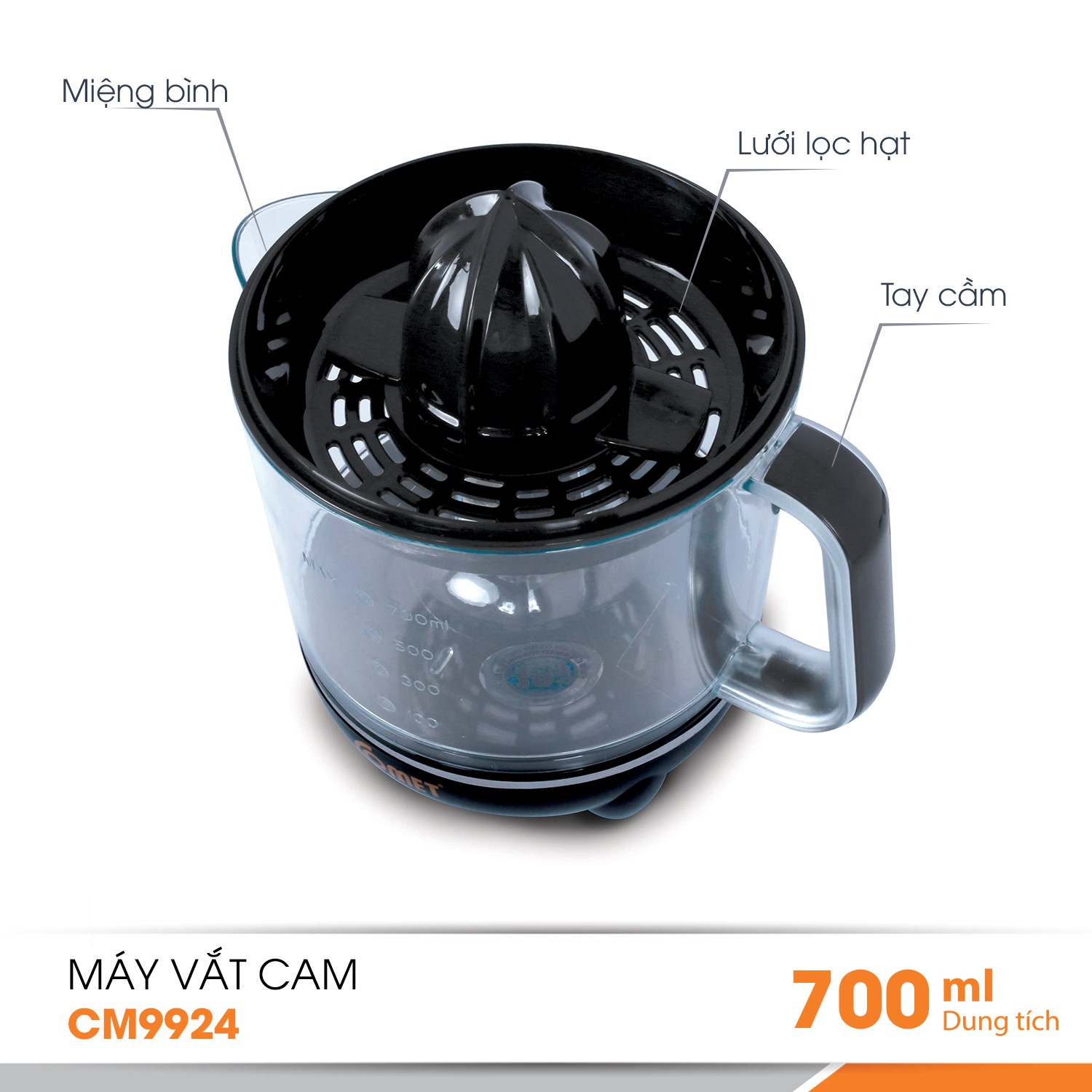 Máy Vắt Cam Comet CM9924 (0.7 Lít) - Đen - Hàng Chính Hãng