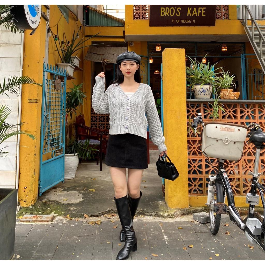 Áo cardigan len dệt kim form croptop phong cách Hàn Quốc