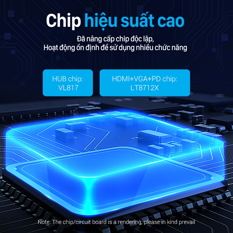 Bộ chuyển đổi Type-C sang VGA + HDMI + 3 cổng USB 3.0 + Sạc Type-C PD 87W Vention TGSHB - hàng chính hãng