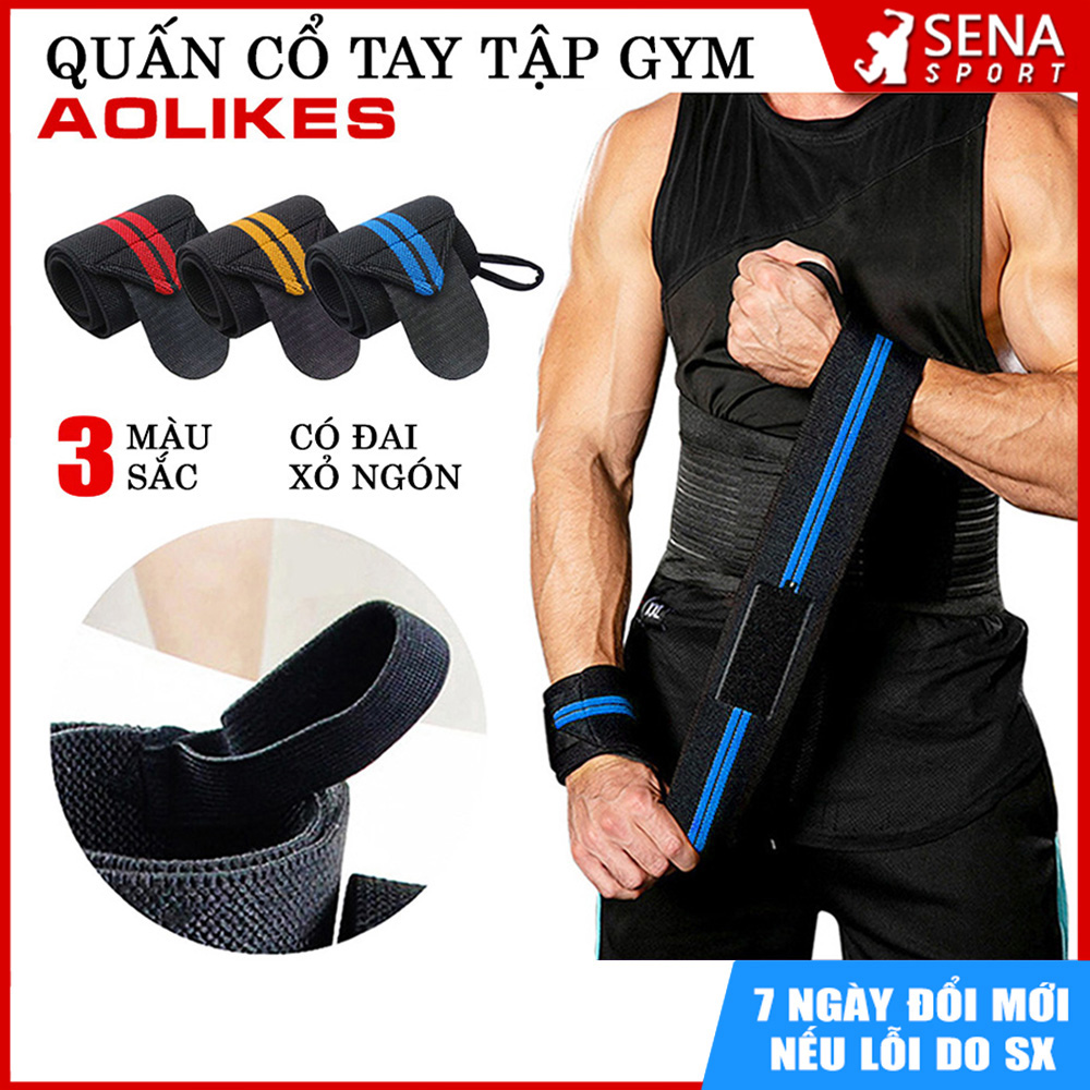 Đai quấn bảo vệ cổ tay tập Gym Aolikes mẫu 2 vạch co giãn cực tốt (1 đôi)