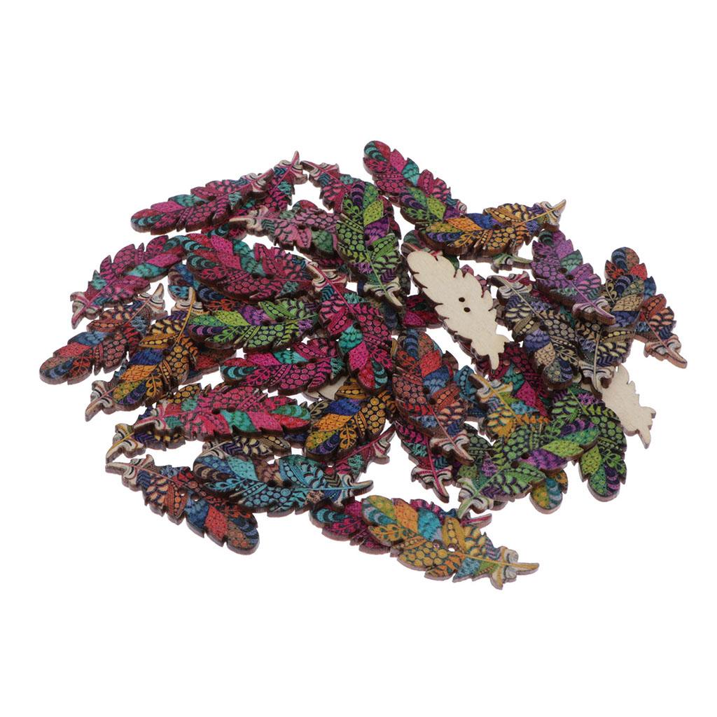 100 Miếng Ghép Hình Lông Vũ Bằng Gỗ 2 Lỗ Nút Sổ Lưu Cardmaking