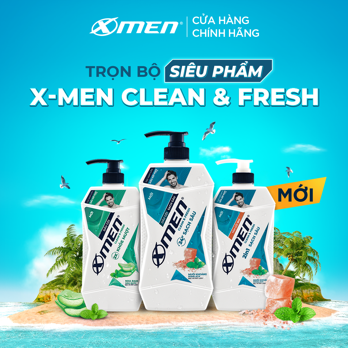 Combo 2 Dầu gội Sạch Gàu X-Men Clean & Fresh 24h Sạch Sâu 630g/chai