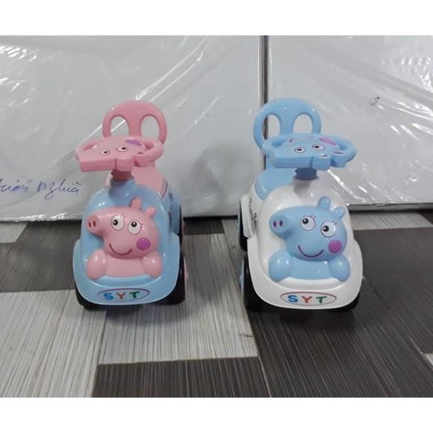 Xe lắc bơi chòi chân Heo Peppapig + nhạc + còi + thùng đồ + tựa lưng (Xe chòi chân cho bé)