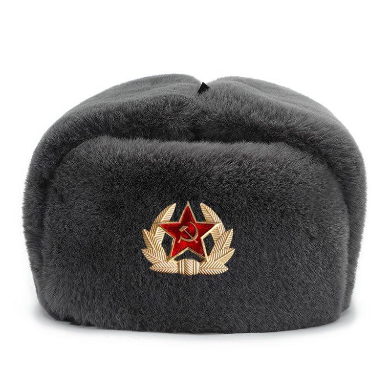 CAMOLAND Chất Lượng Cao Ấm Lông Thú Giả Máy Bay Ném Bom Nón Nam Nữ Liên Xô Huy Hiệu Nga Ushanka Phi Công Mũ Chống Gió Earflap Nắp Trượt Tuyết mũ Lưỡi Trai
