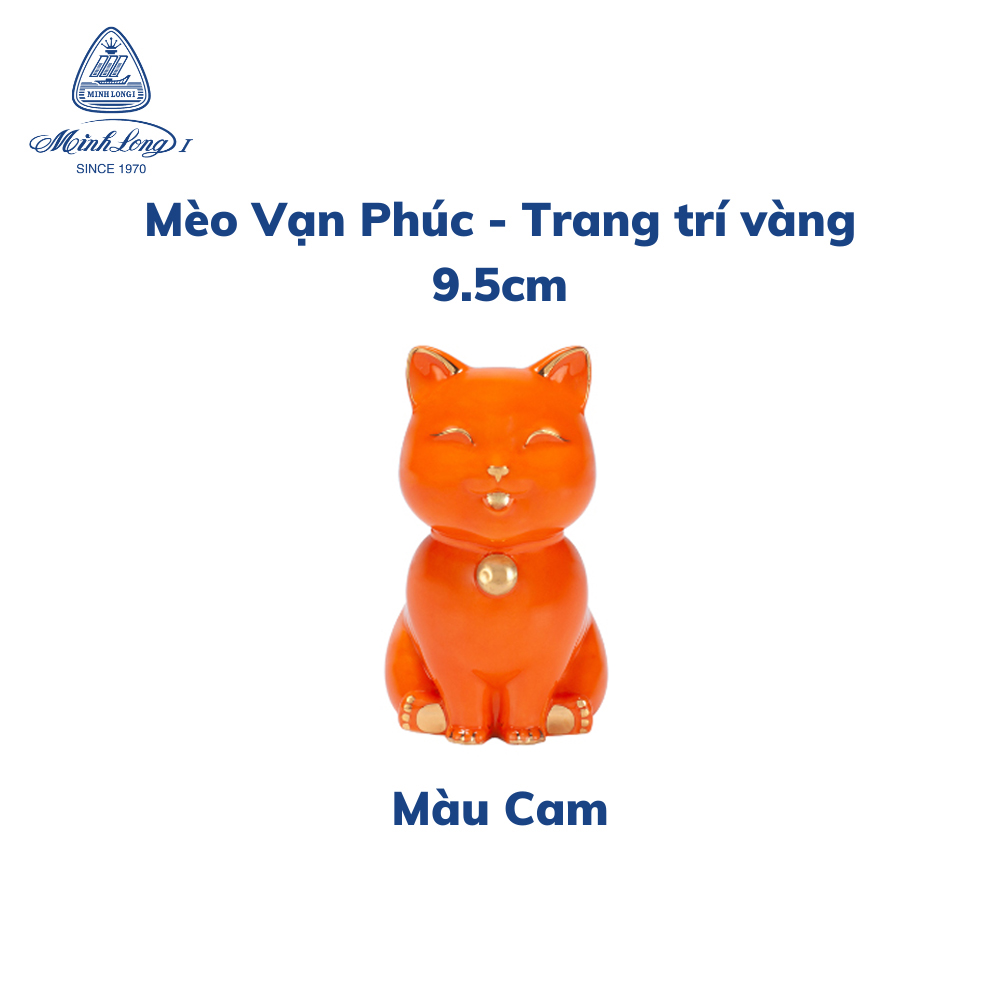 Mèo Vạn Phúc Trang Trí Vàng 9.5 cm - Gốm sứ Minh Long