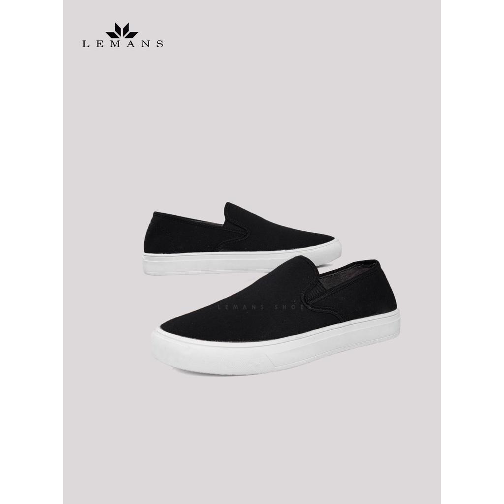 Giày lười vải nam slip-on LEMANS, mũ vải thô canvas, đế cao su, mũ vải thô canvas, bảo hành 06 tháng