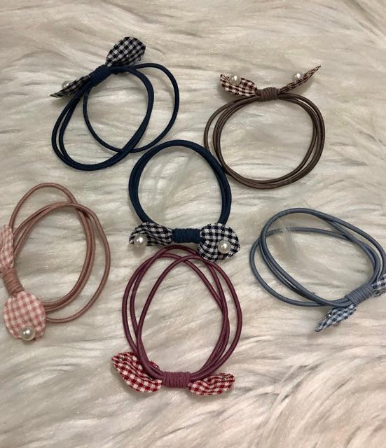 Cặp 2 cái buộc tóc caro đính hạt