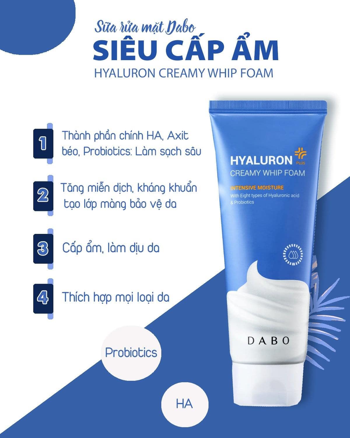 Sữa rửa mặt siêu cấp ẩm DABO Hyaluron Creamy Whip Foam - Hàng công ty nhập khẩu Hàn Quốc