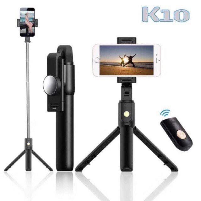 Gậy Chụp Ảnh Tự Sướng Selfie, Tripod K10 Kết Nối Bluetooth (Có Gương) Cao Cấp