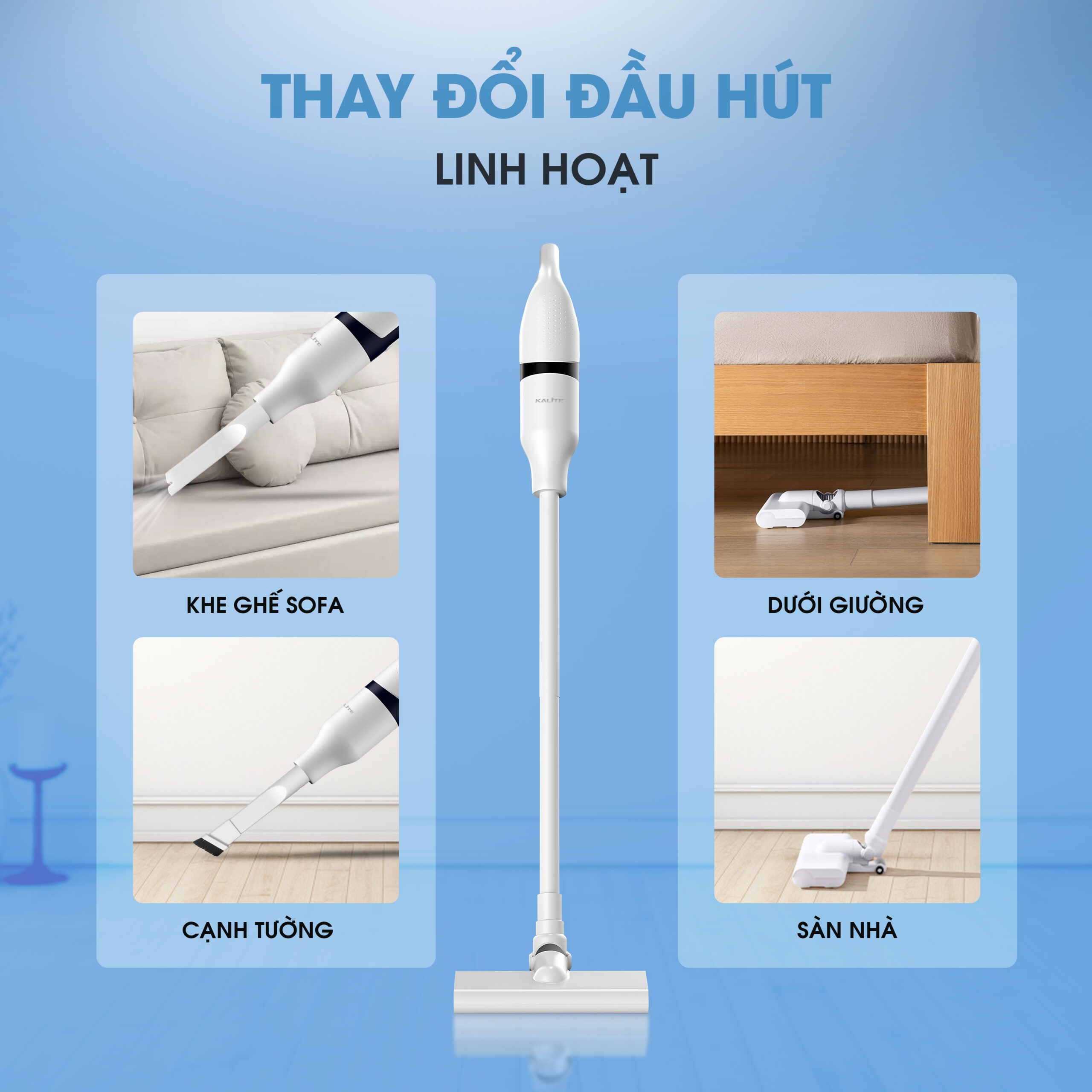Máy Hút Bụi Cầm Tay Đa Năng Không Dây KALITE KHV01 Bộ Lọc Hepa Pin 2000mAh Dung Tích 0.7L - Hàng Chính Hãng