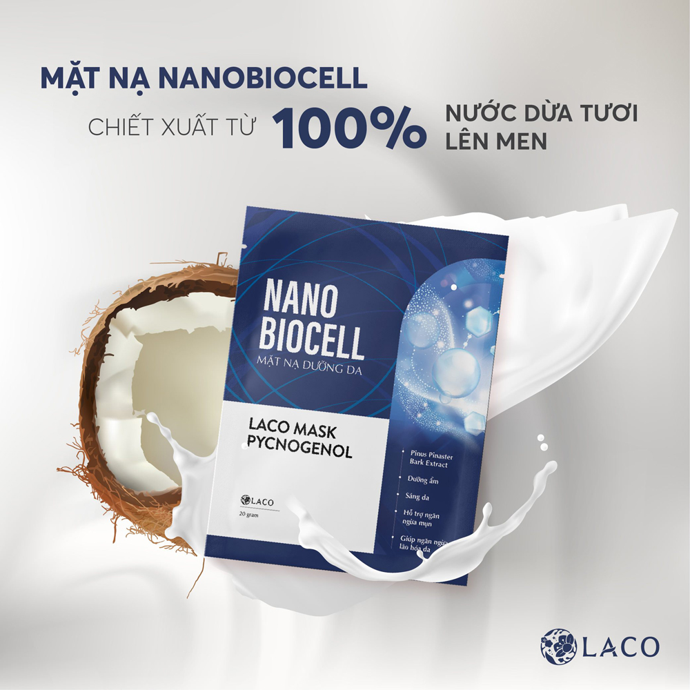 Mặt nạ giấy Laco Biocell xanh - Thải độc, phục hồi da, giảm lão hóa, trẻ hóa làn da, giúp mờ nám và nếp nhăn, tái tạo làn da tươi trẻ với công nghệ nano biocell tăng hiệu quả gấp 20 lần - Sản phẩm chính hãng