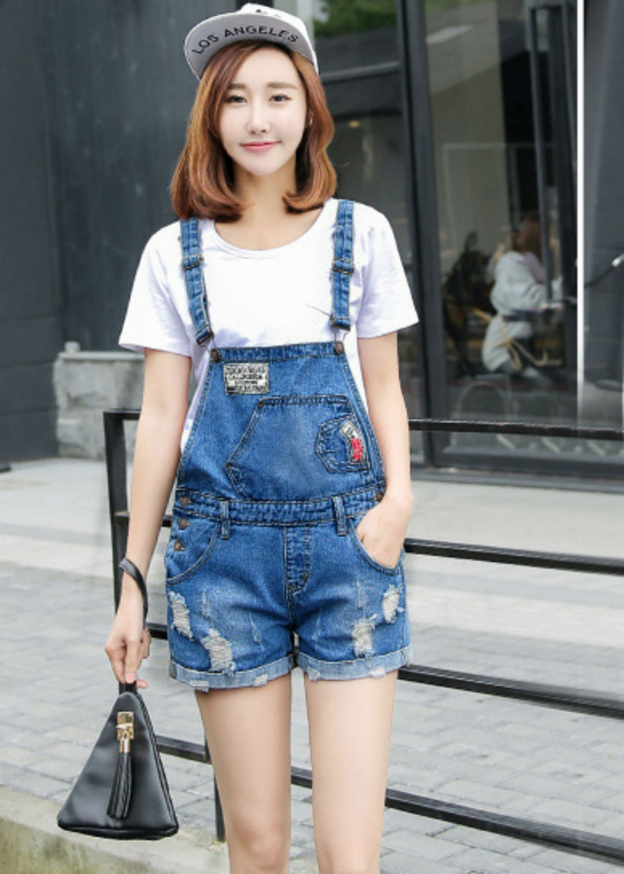 Quần Yếm Jean Nữ Logo Chữ Army Y514 - Xanh