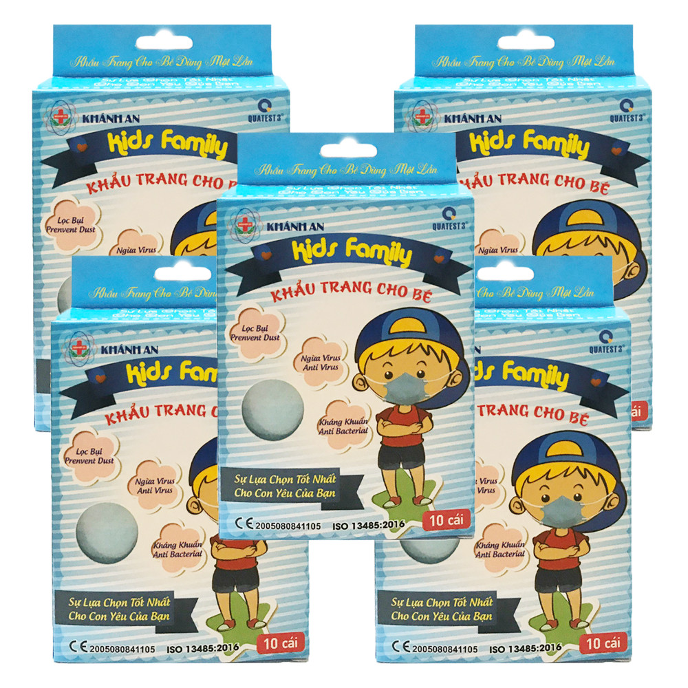 Combo 5 hộp khẩu trang Khánh An cho bé từ 2-6 tuổi kháng khuẩn, ngừa virus 4 lớp