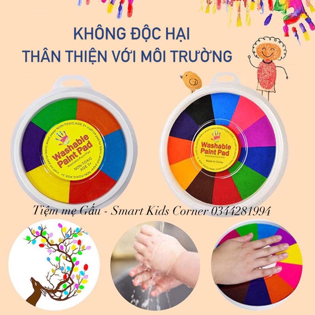 COMBO MÀU VẼ VÂN TAY WASHABLE PAINT PAD BỘ 12 MÀU AN TOÀN DIY FINGER PRINT KÈM SÁCH HƯỚNG DÂN CHO BÉ THỎA SỨC SÁNG TẠO