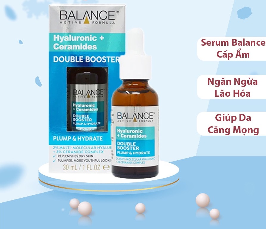 Serum Cấp Ẩm Chuyên Sâu Và Phục Hồi Da Balance Active Formula Hyaluronic + Ceramides Double Booster 30ml