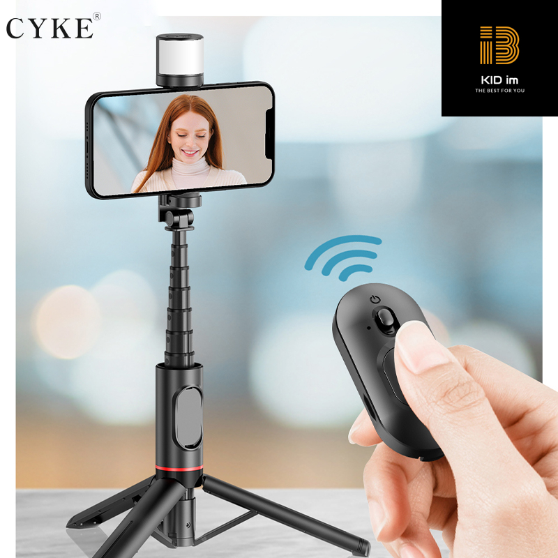 Gậy chụp hình Selfie Tripod CYKE kéo dài 76.5cm xoay 360 độ tích hợp điều khiển không dây bluetooth kèm đèn Led xoay 360 độ-Hàng chính hãng