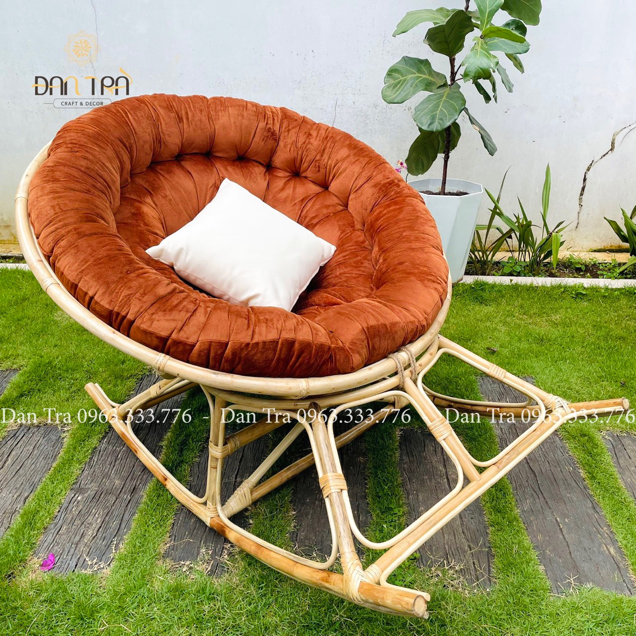 Ghế Mây Tròn Papasan Bập Bênh Thư Giãn, Ghế Mây Đọc Sách Kèm Nệm, Mây Tre ĐAN TRÀ ( Được Chọn Màu Nệm)