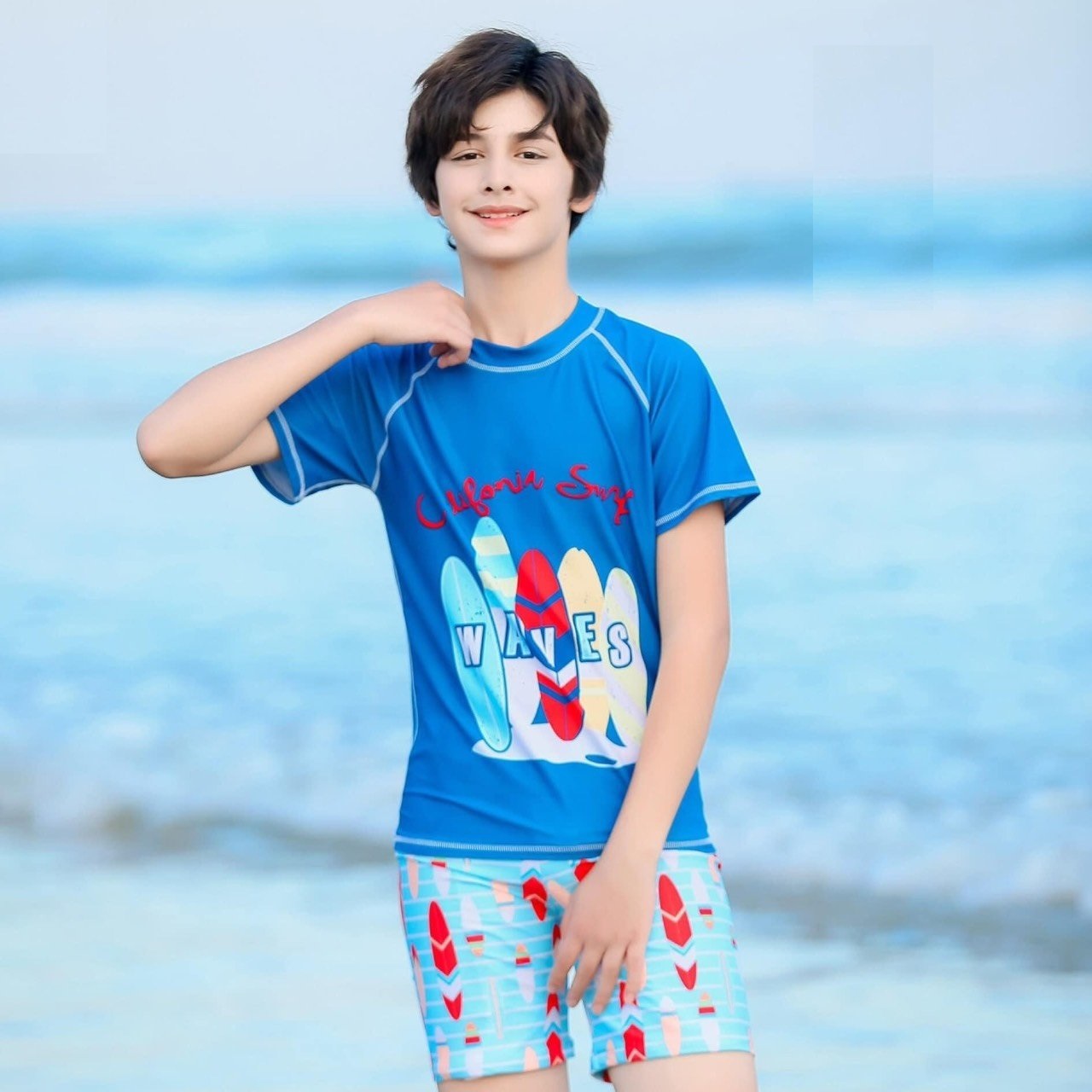 Đồ bơi bé trai rời size đại chống nắng Xanh WAVES