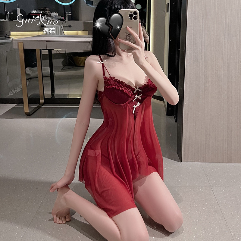 Đầm Ngủ Sexy Voan Mềm Mịn Có Gọng Ngực Đính Nơ Quảng Châu Cao Cấp