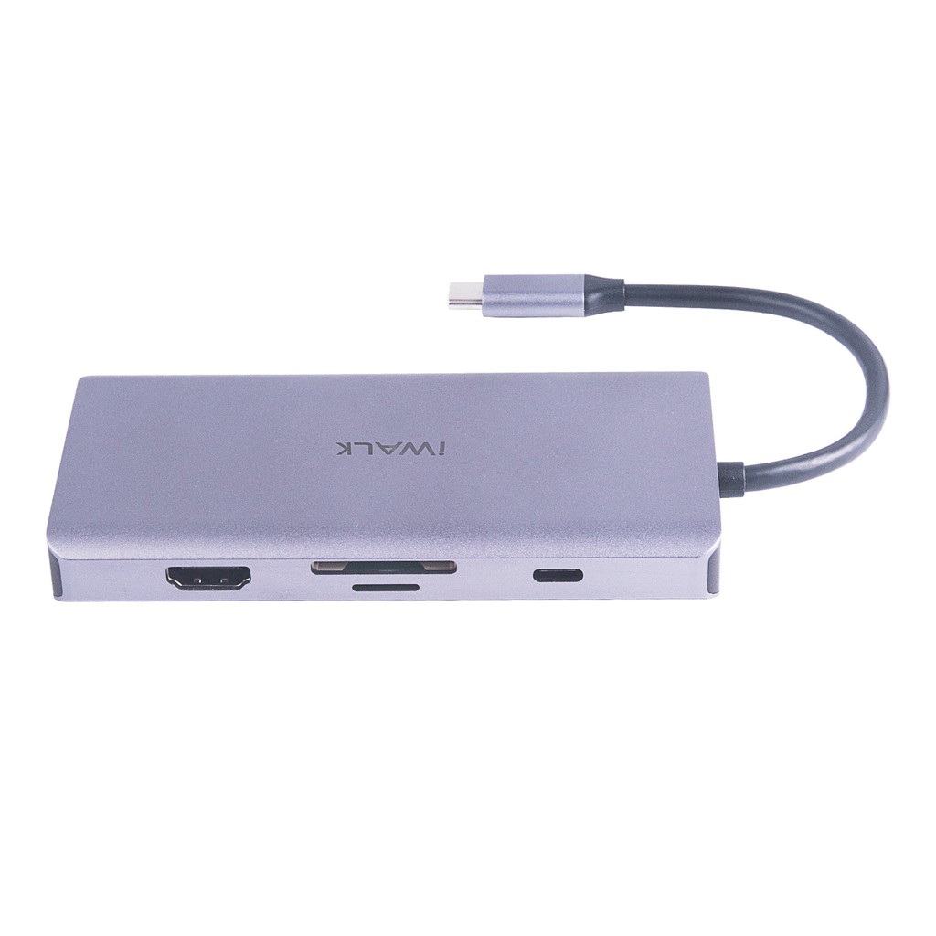 Hub chuyển đổi USB-C iWALK ADH007 9 in 1 4K HDMI, Quick Charge PD 3.0 100W với 9 cổng 3*USB/HDMI/SD/TF/RJ45/VGA/Type C dành cho Macbook Pro, iPad Pro và các thiết bị cổng Type-C - Hàng chính hãng