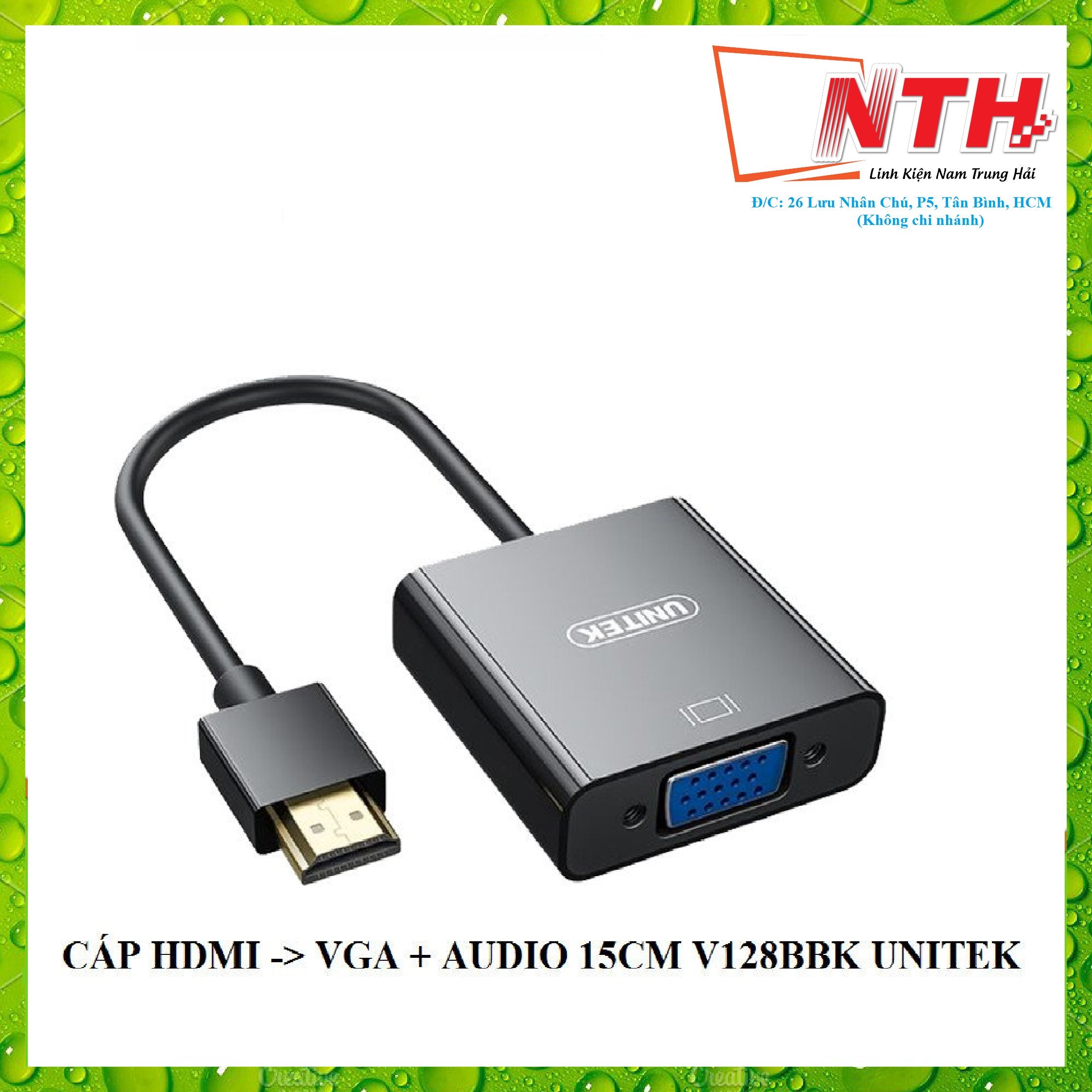 Cáp HDMI ra VGA + AUDIO 15cm V128BBK UNITEK