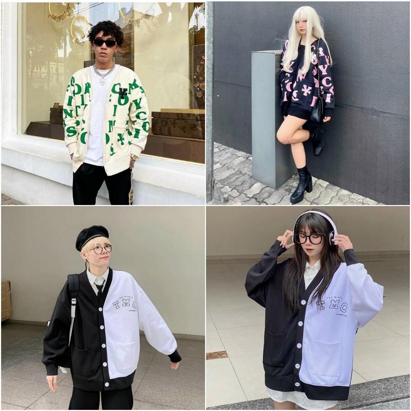 Áo Khoác Cardigan Rẻ Đẹp Nam Nữ In Chữ Áo Cardigan Bomber Nỉ TMC Phối Màu Couple Cực Xinh Bomber Cardigan  - ÁO KHOÁC THIÊN HÀ