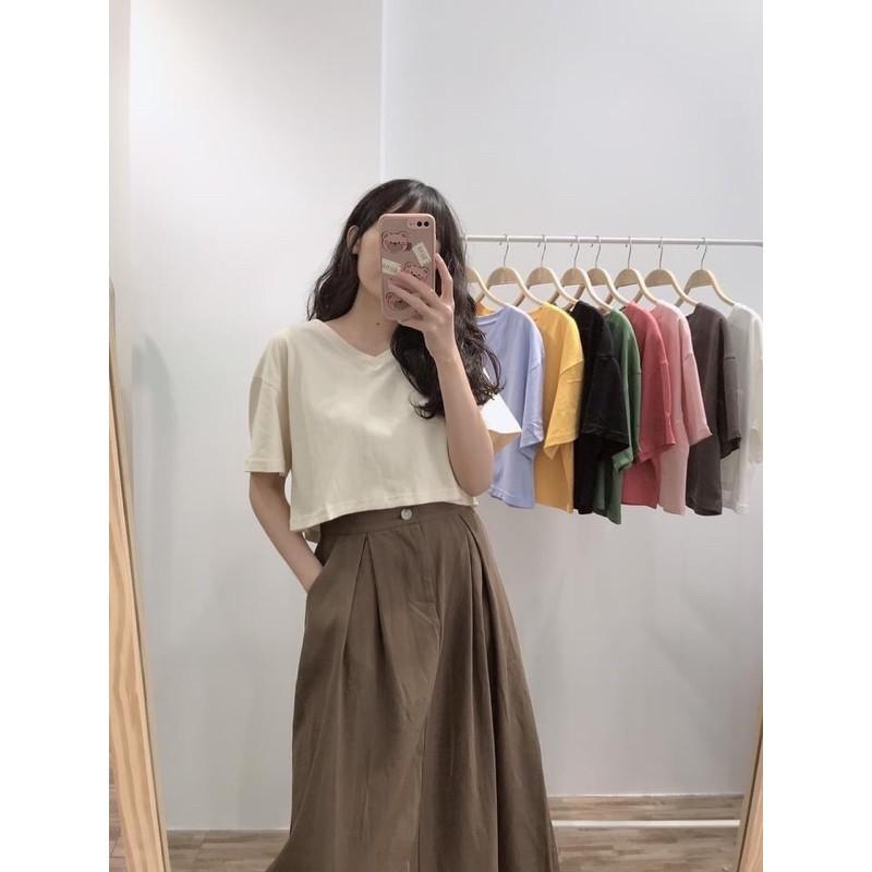 Áo croptop form rộng cổ tim- clip tự quay