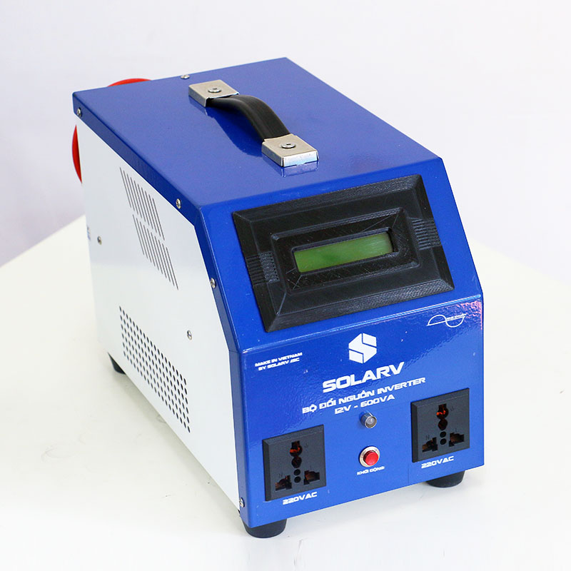 Bộ Đổi Nguồn / Kích Điện Sine 600VA có sạc lưới, màu xanh dương SolarV