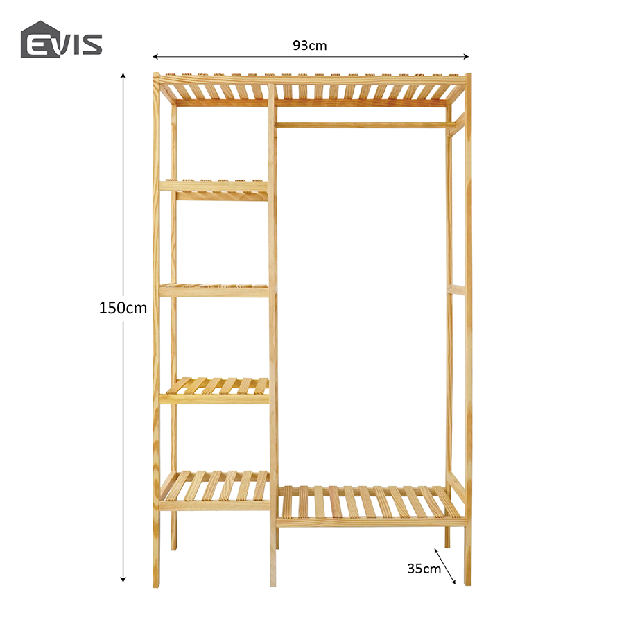 Tủ Treo Quần Áo Gỗ Thông Evis Home 2 Ngăn - Kệ Gỗ Giá Treo Đồ Thông Minh - Trang Trí Nội Thất Sang Trọng