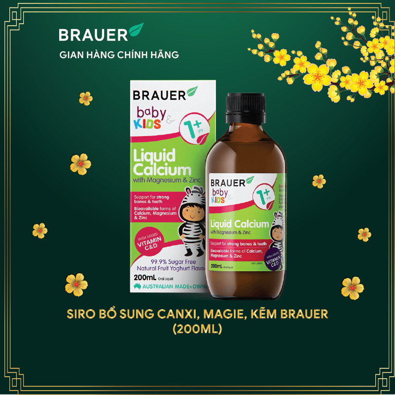 Bổ sung canxi, magie và kẽm Brauer Úc cho trẻ trên 1 tuổi Liquid calcium