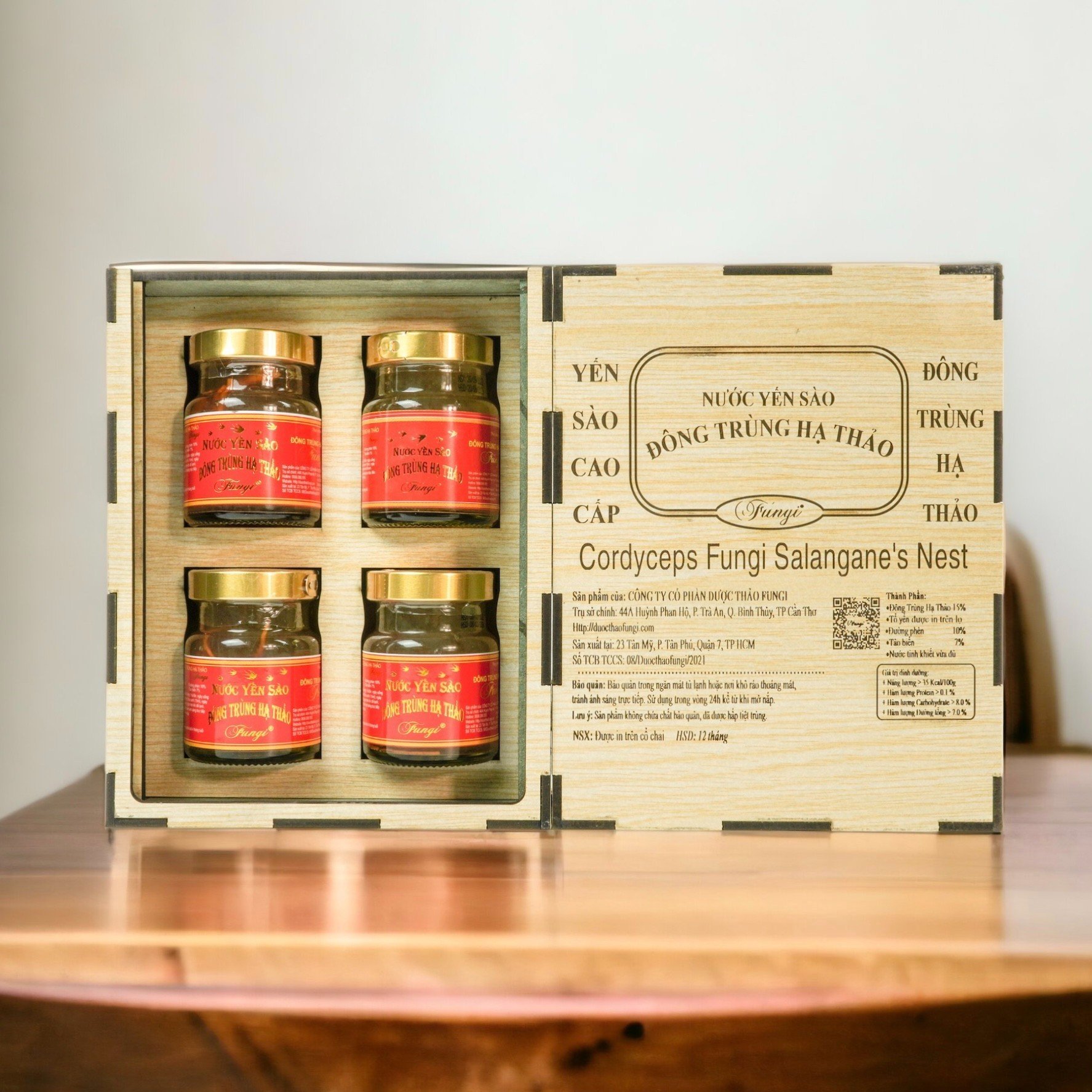 Yến Sào Đông Trùng Hạ Thảo FUNGI Hộp Cao Cấp, 4 hũ 70ml, 15% Yến, 15% Đông Trùng
