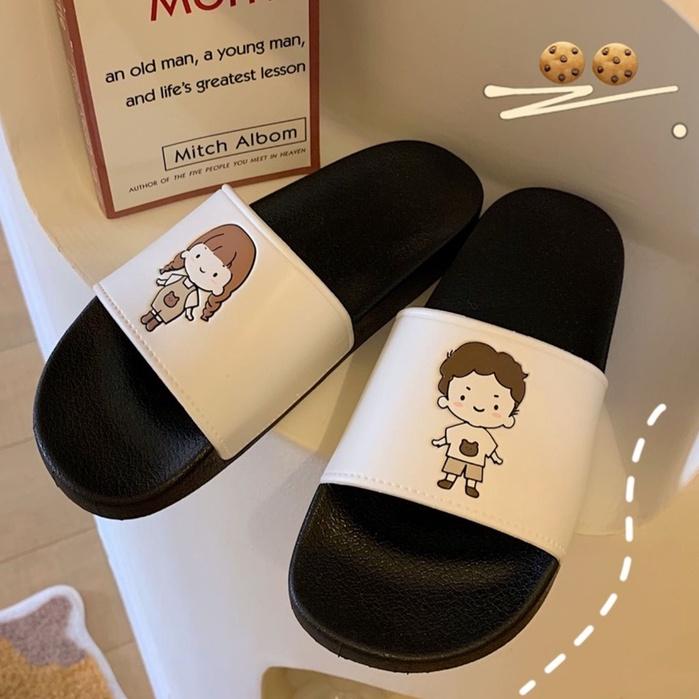 Dép bánh mì nữ GIRL&amp;BOY quai ngang - Dép ulzzang cute quai da chịu nước