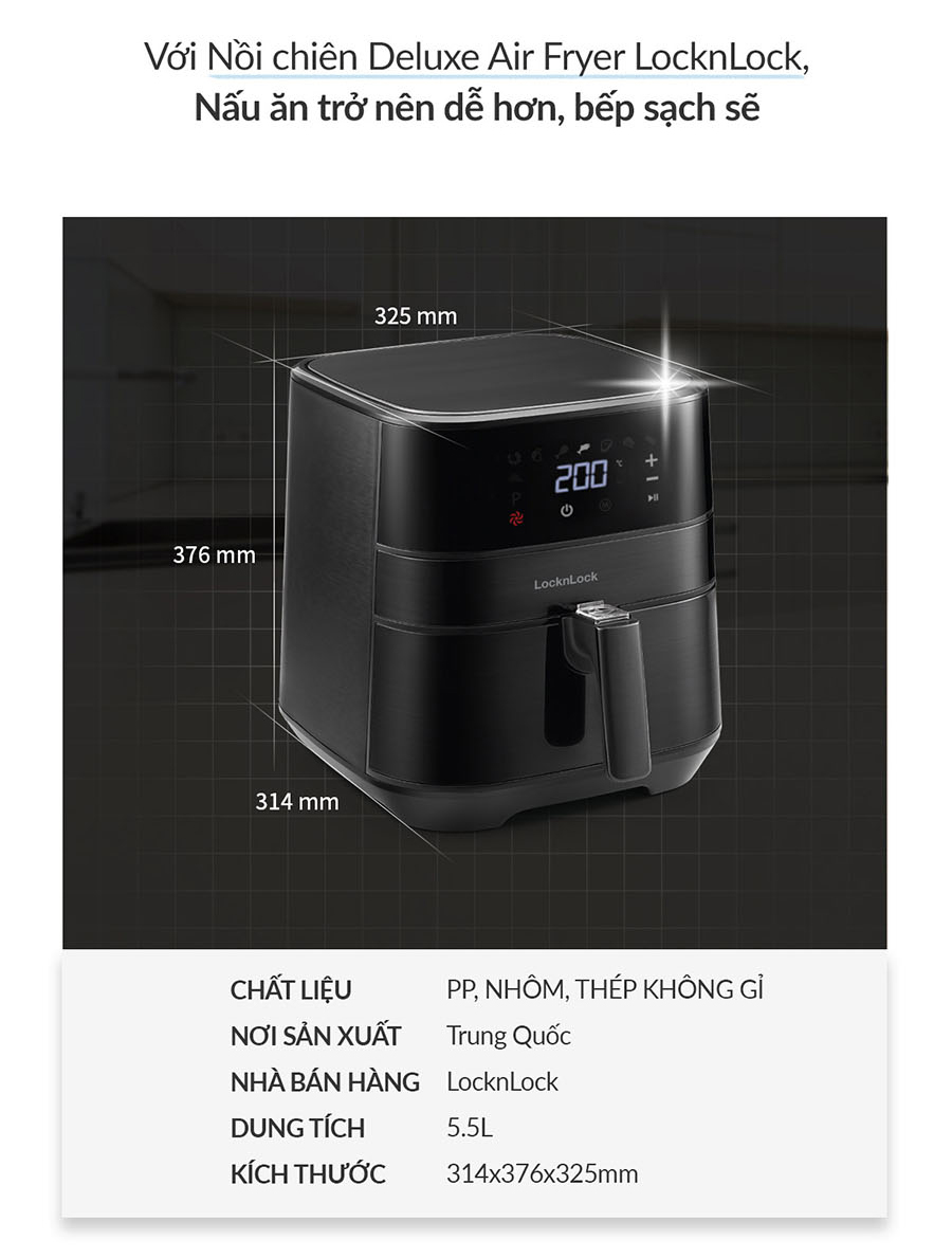 Nồi chiên không dầu LocknLock EJF284BLK - Hàng chính hãng