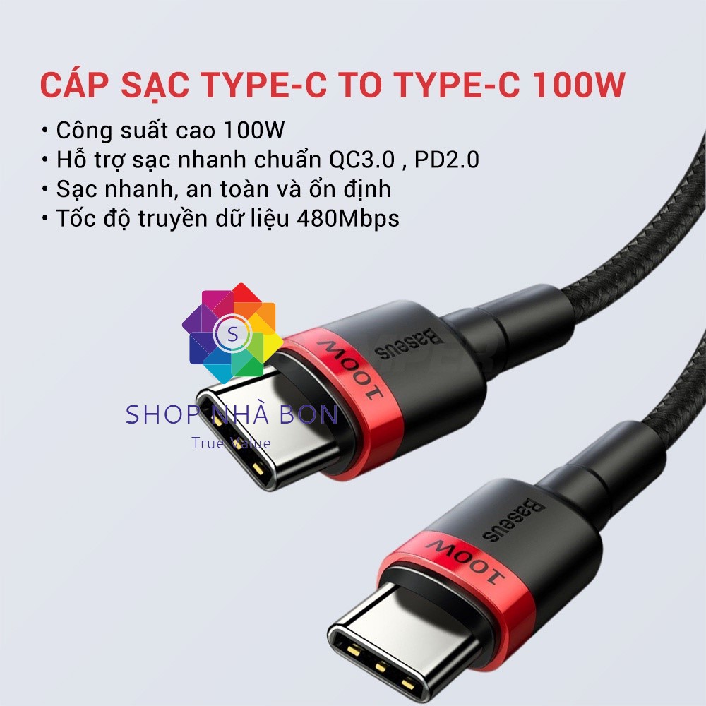 Dây cáp sạc nhanh 100W chuẩn PD 2.0 Type C to type-c QC 3.0 hiệu Baseus Cafule type c to Type C cho iPad Pro 2018 / 2020 / Samsung / Huawei / Xiaomi / Tablet / Macbook / Laptop Type C - Hàng nhập khẩu