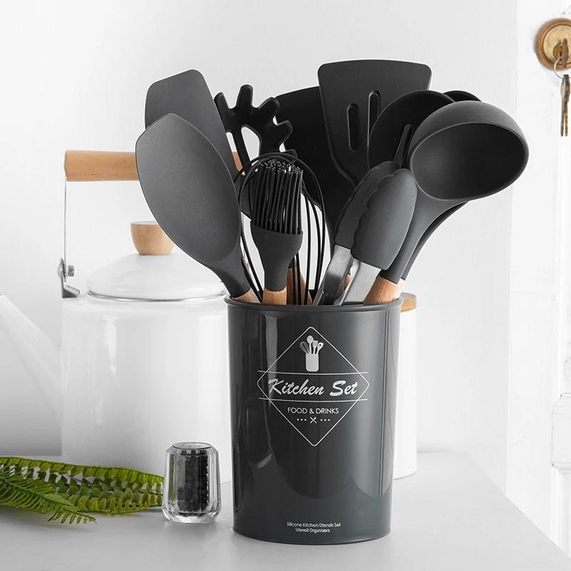 Đồ Dùng Nhà Bếp Silicone Đồ Dùng Bộ Chịu Nhiệt Nhà Bếp Chống Dính Nấu Đồ Dùng Dụng Cụ Nướng Bánh Với Hộp Lưu Trữ Nấu Dụng Cụ