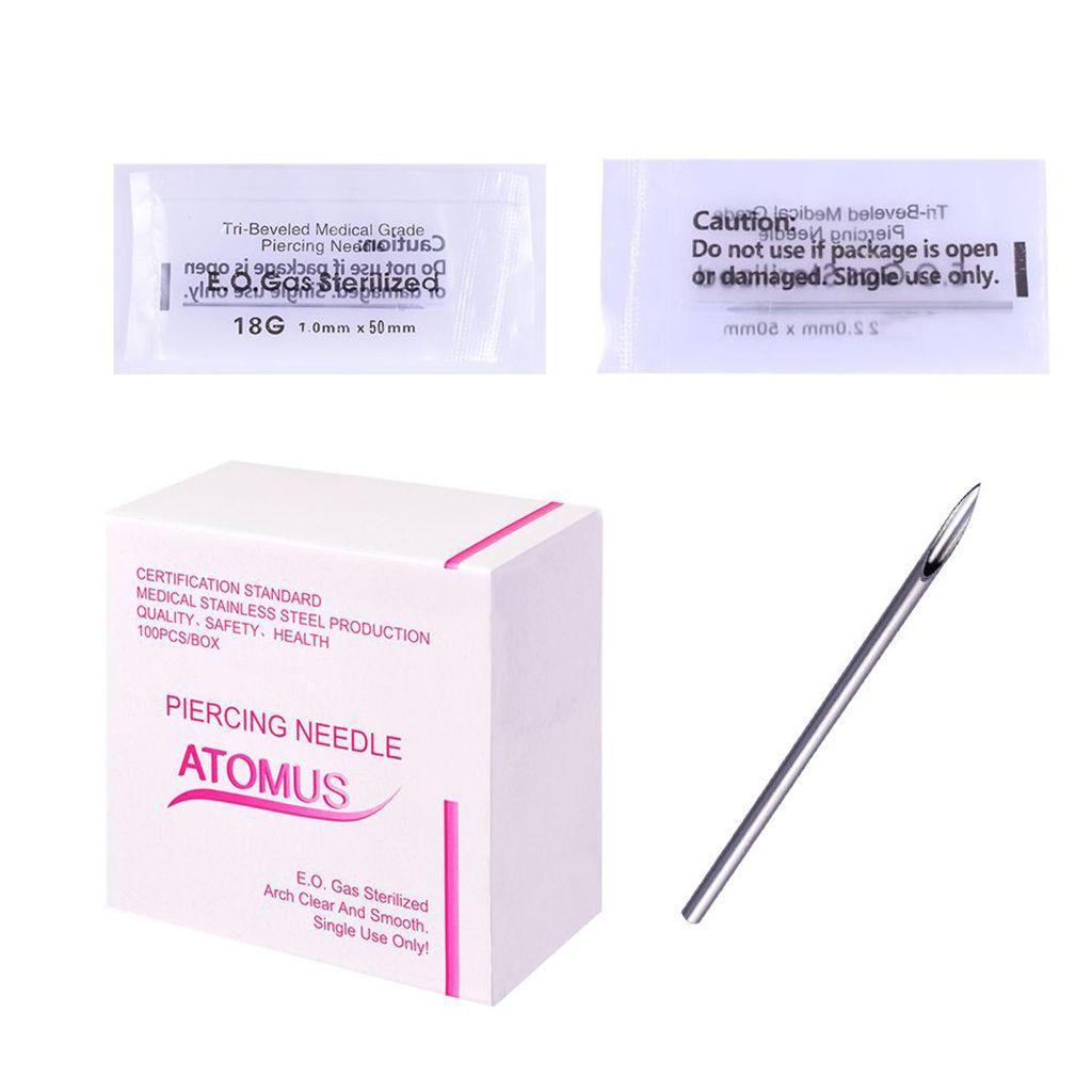 100Pcs Sterile Piercing Needles for Body Ear Navel Nipple - Gauge 12G/14G/16G/18G/20G/Mix Size