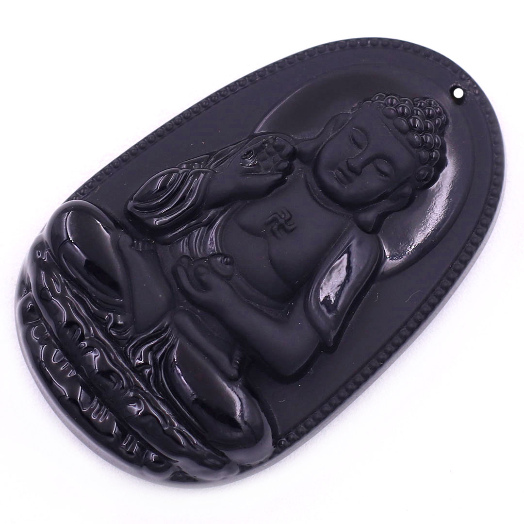 Mặt Phật A di đà đá thạch anh đen 5 cm kèm dây chuyền inox - mặt dây chuyền size lớn - size L, Mặt Phật bản mệnh