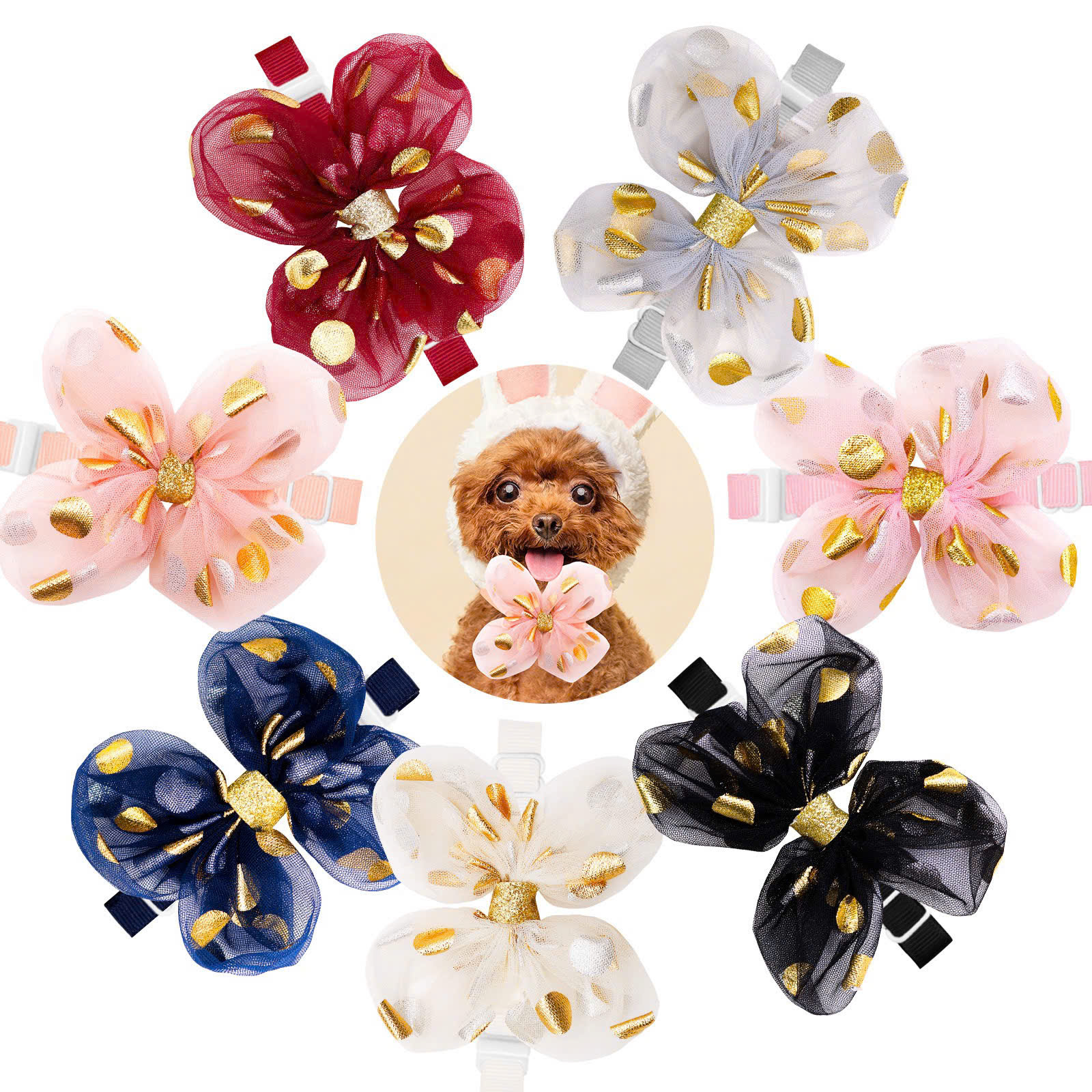 VÒNG CỔ THẮT NƠ DỄ THƯƠNG SANG TRỌNG NƠ REN ĐÍNH SEQUIN SIZE 22-40CM CHO THÚ CƯNG CHÓ MÈO