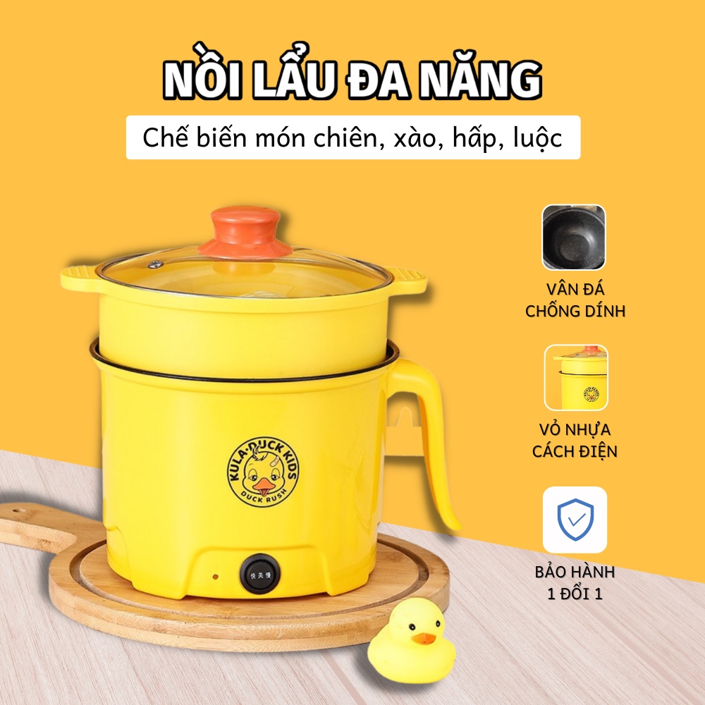 Nồi điện mini VỊT VÀNG 2 tầng đa năng nấu cơm, lẩu. cháo. chiên xào tiện lợi cho mọi nhà dung tích 1,8L