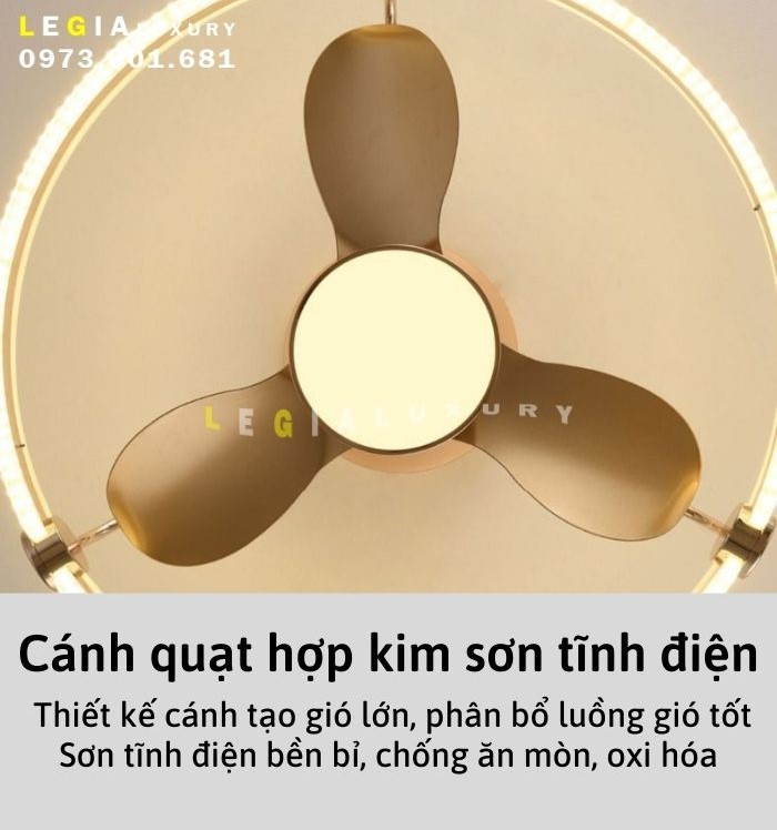 Quạt trần cao cấp LÊ GIA VENUS002 | Quạt trần pha lê luxury trang trí phòng khách | Quạt trần hiện đại có đèn cho spa biệt thự | Quạt trần đèn LED thiết kế sang trọng cao cấp { Hàng Chính Hãng } 